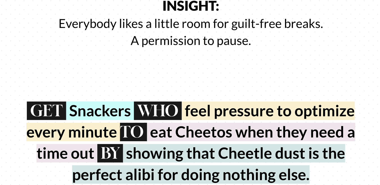 GET WHO TO BY Framework Example - Cheetos Case