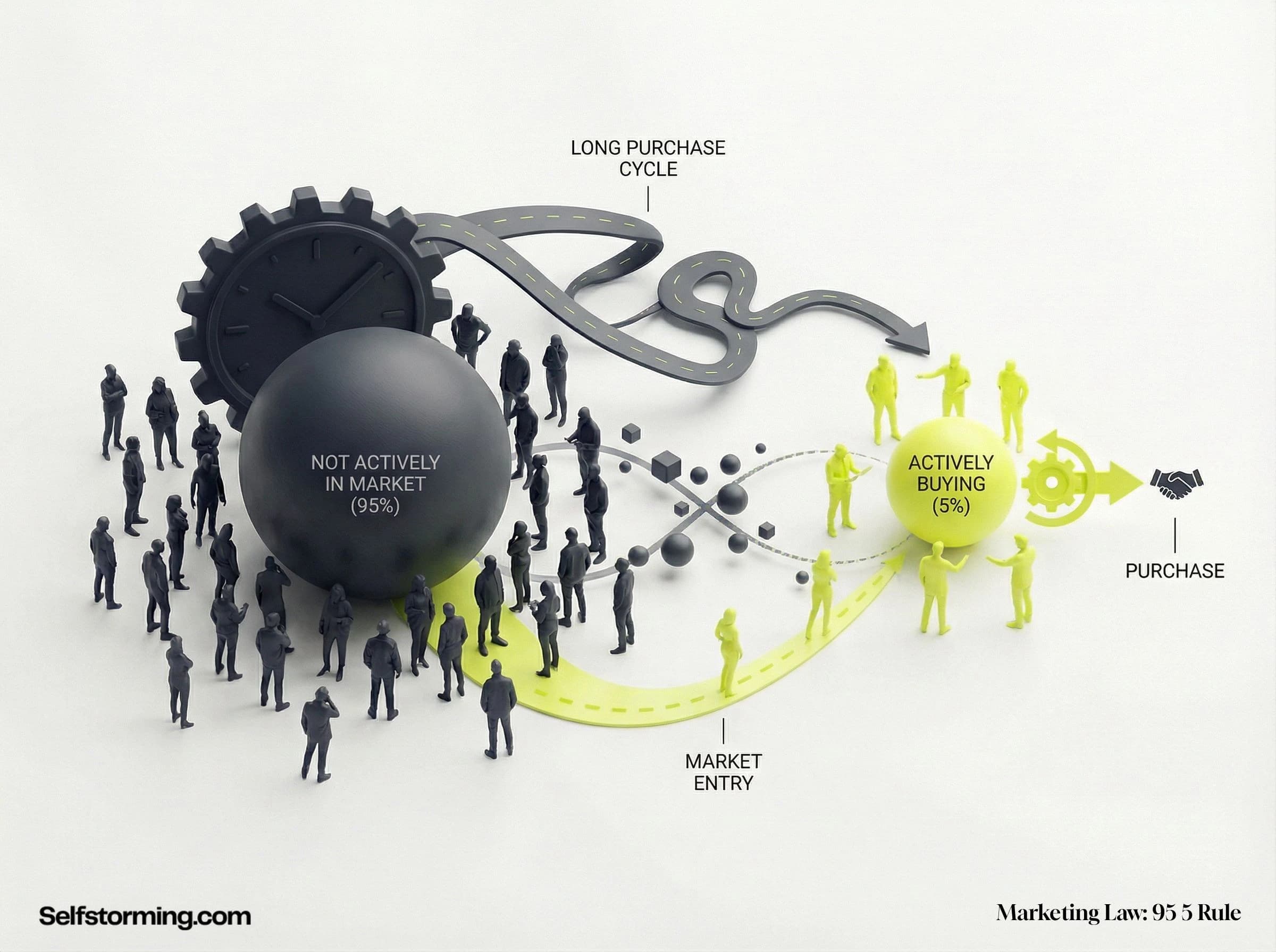 95/5 Rule mechanism diagram - How 95/5 Rule works in consumer behavior and marketing strategy