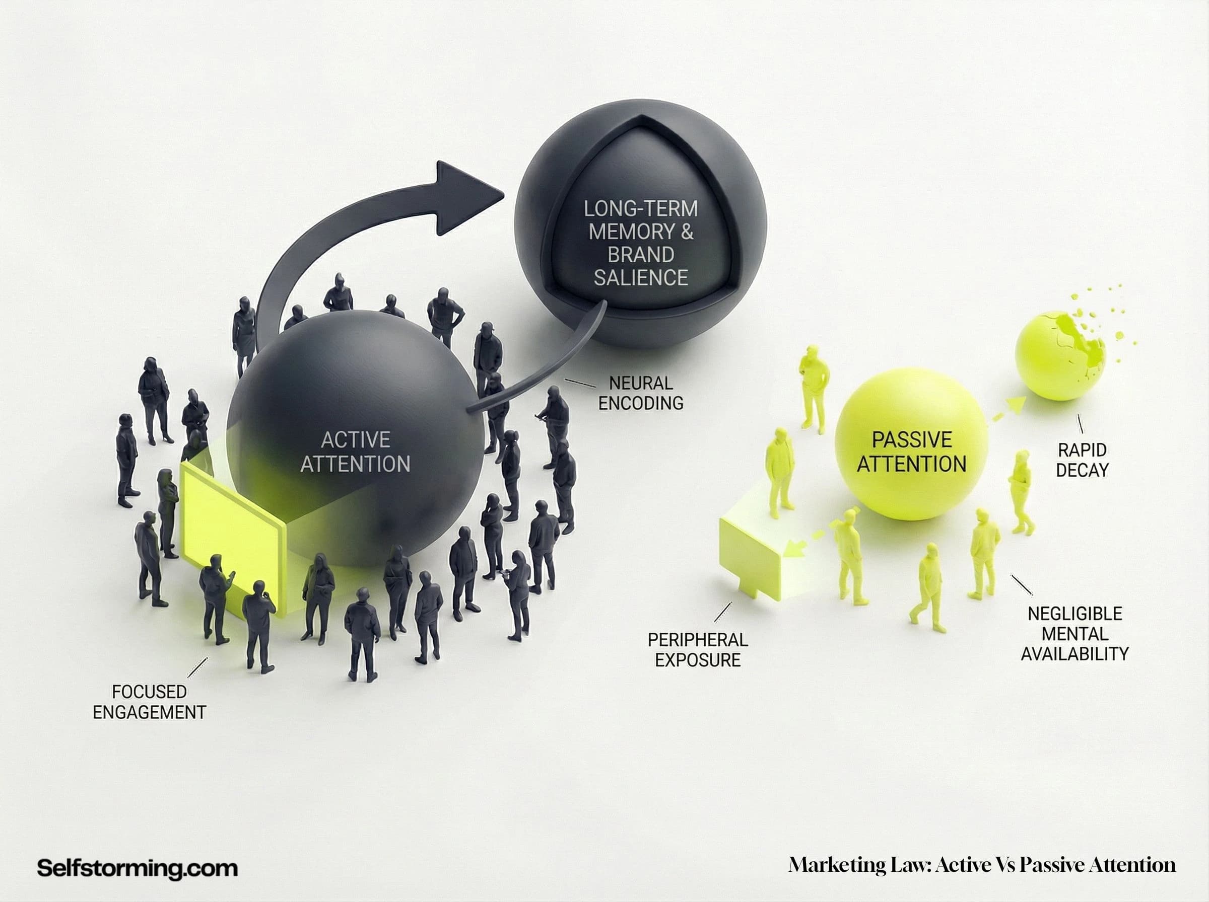 Active vs Passive Attention mechanism diagram - How Active vs Passive Attention works in consumer behavior and marketing strategy