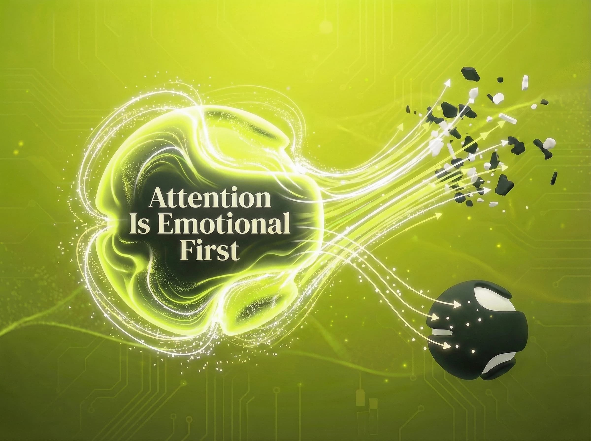 Attention Is Emotional First marketing law: Emotion earns the right to attention. - Visual illustration showing key concepts and examples