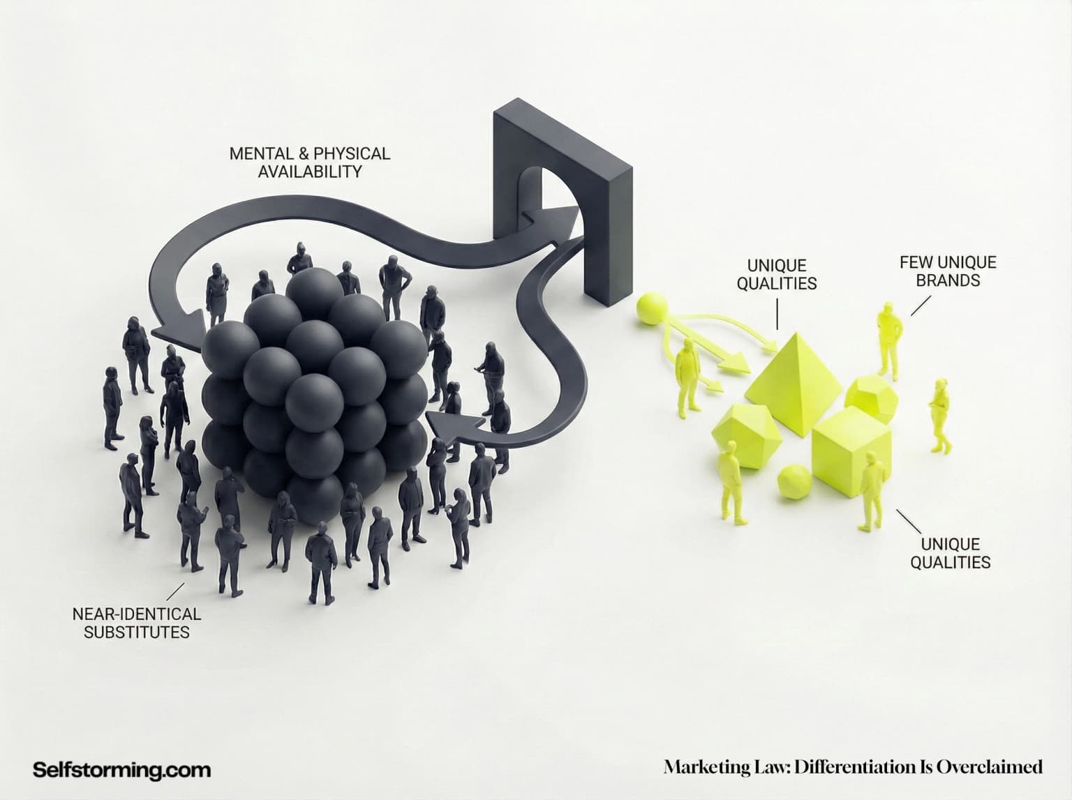 The Law Of Overclaimed Differentiation mechanism diagram - How The Law Of Overclaimed Differentiation works in consumer behavior and marketing strategy