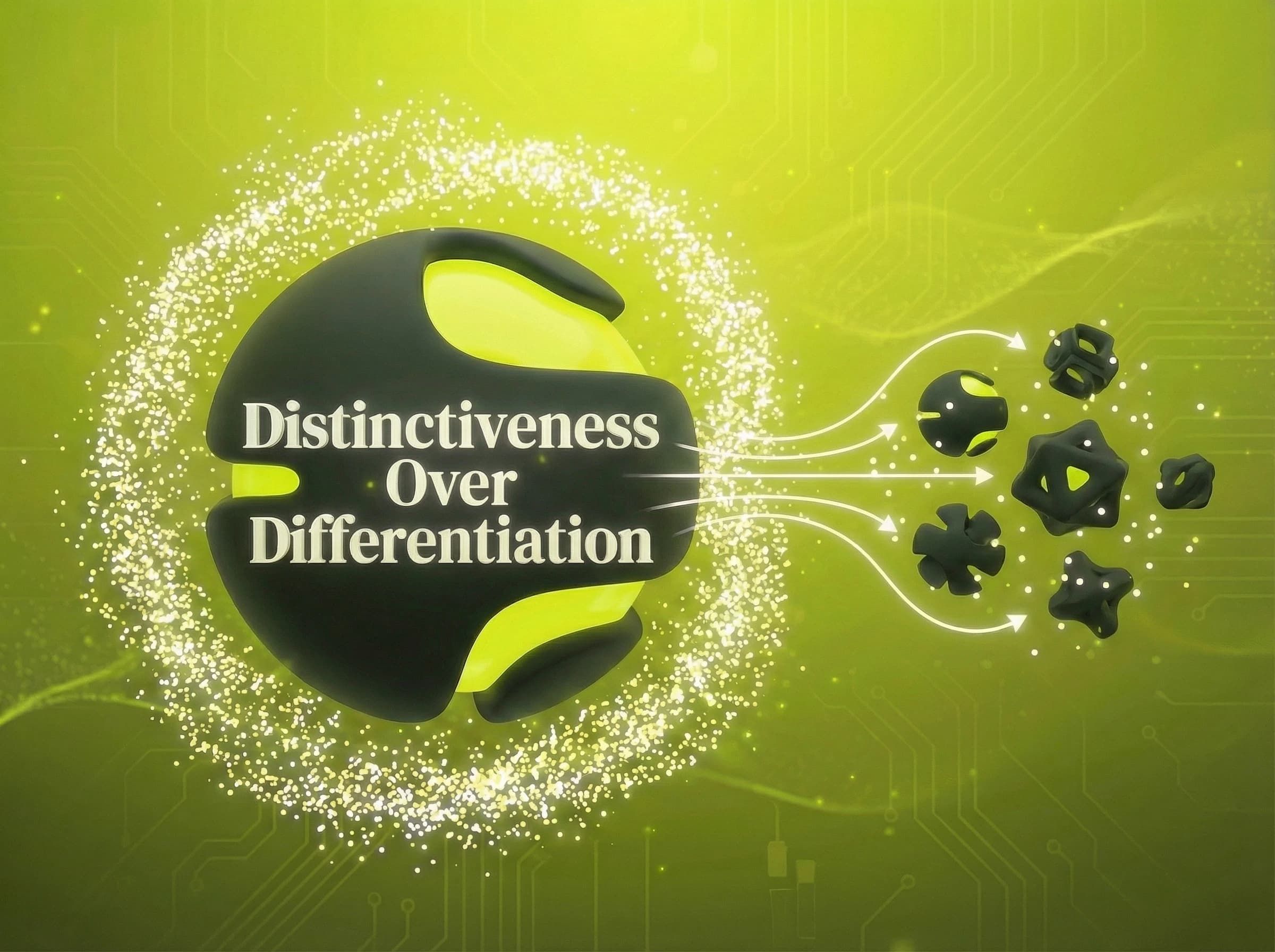 Distinctiveness Over Differentiation marketing law: Don't be different, just be distinctive. - Visual illustration showing key concepts and examples