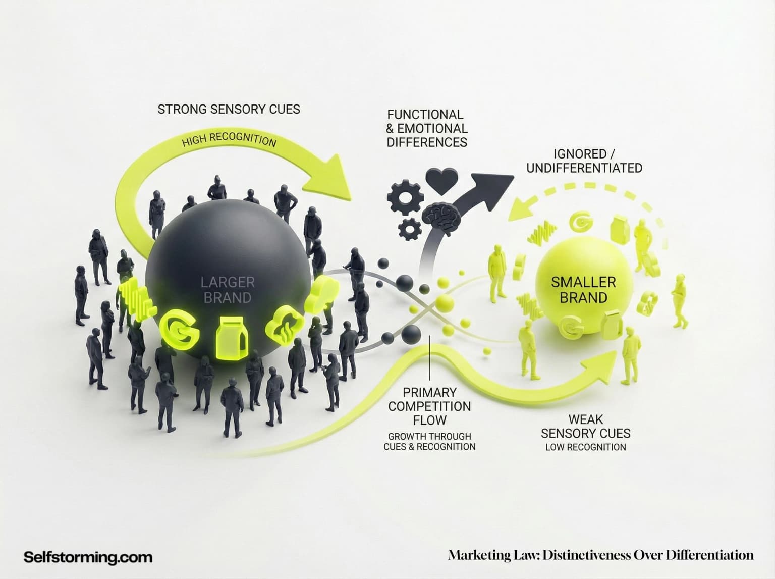 The Distinctiveness Law mechanism diagram - How The Distinctiveness Law works in consumer behavior and marketing strategy