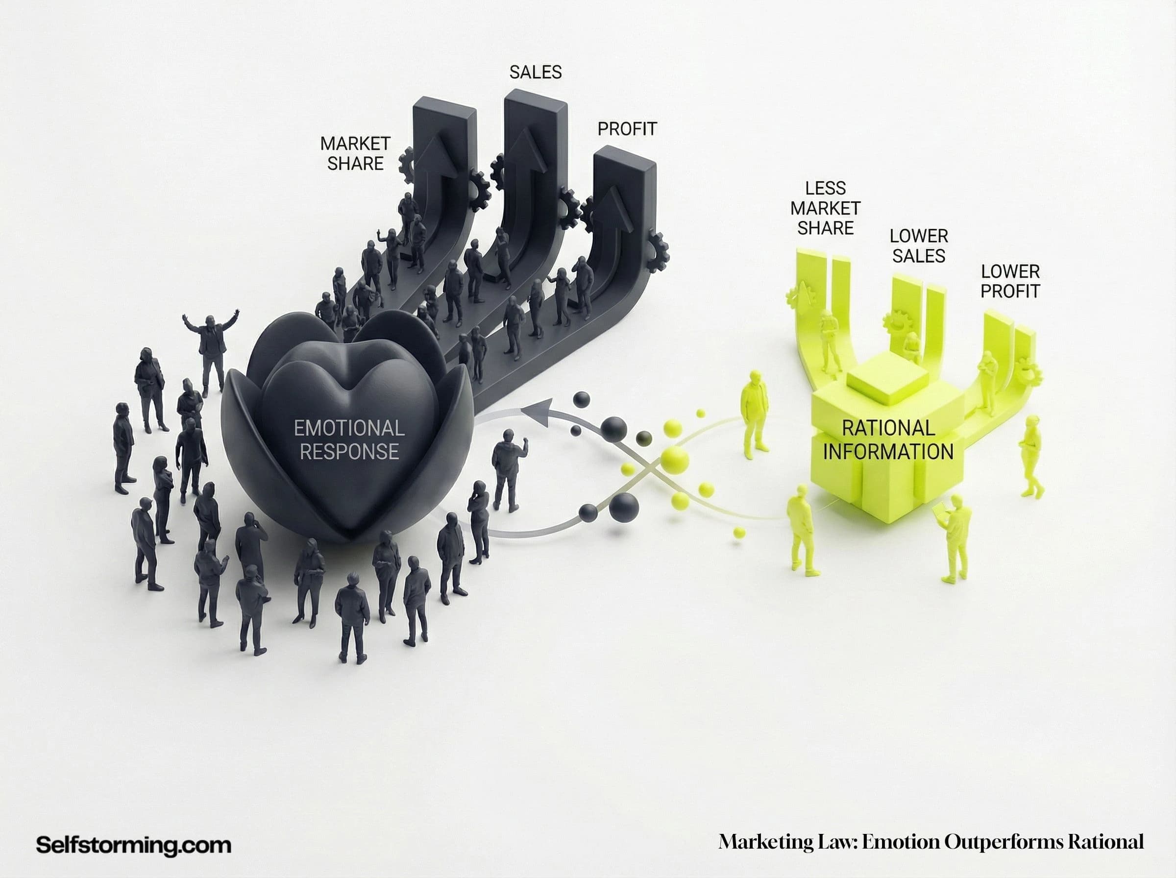 Emotion Outperforms Rational Messaging mechanism diagram - How Emotion Outperforms Rational Messaging works in consumer behavior and marketing strategy