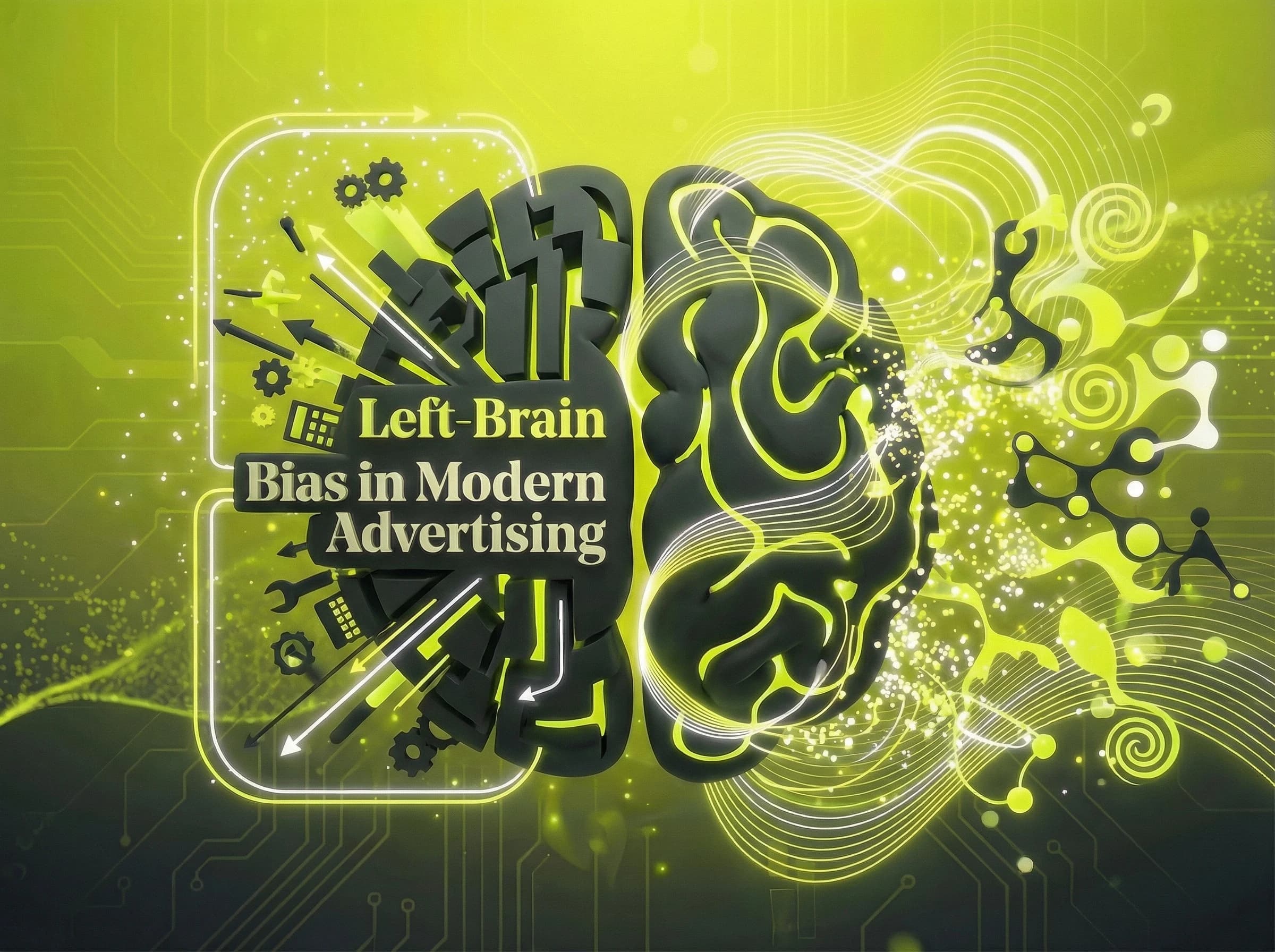 Left-Brain Bias in Modern Advertising marketing law: Logic explains, but creativity sells. - Visual illustration showing key concepts and examples