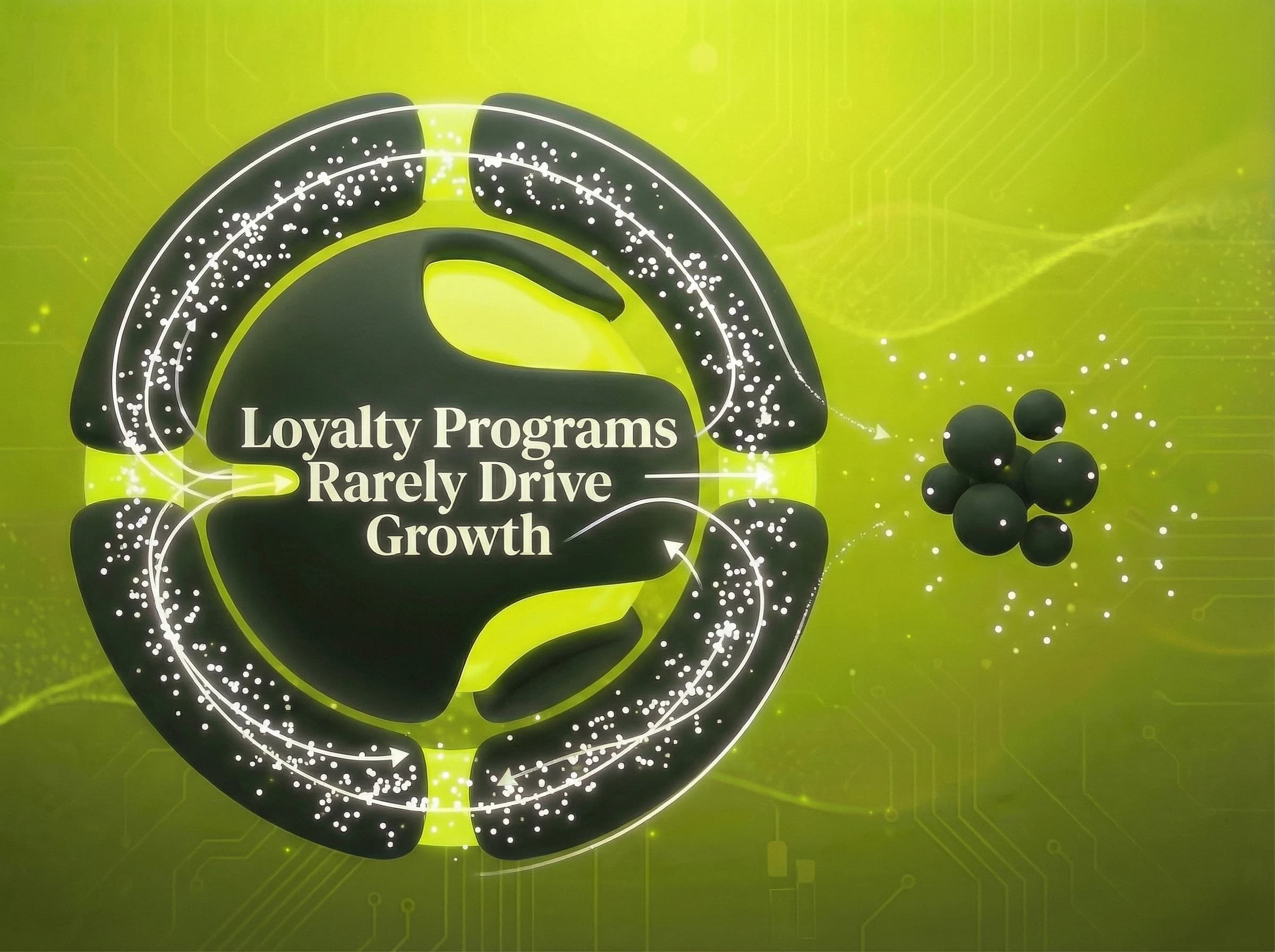 Loyalty Programs Rarely Drive Growth marketing law: Loyalty cards don't create new fans. - Visual illustration showing key concepts and examples