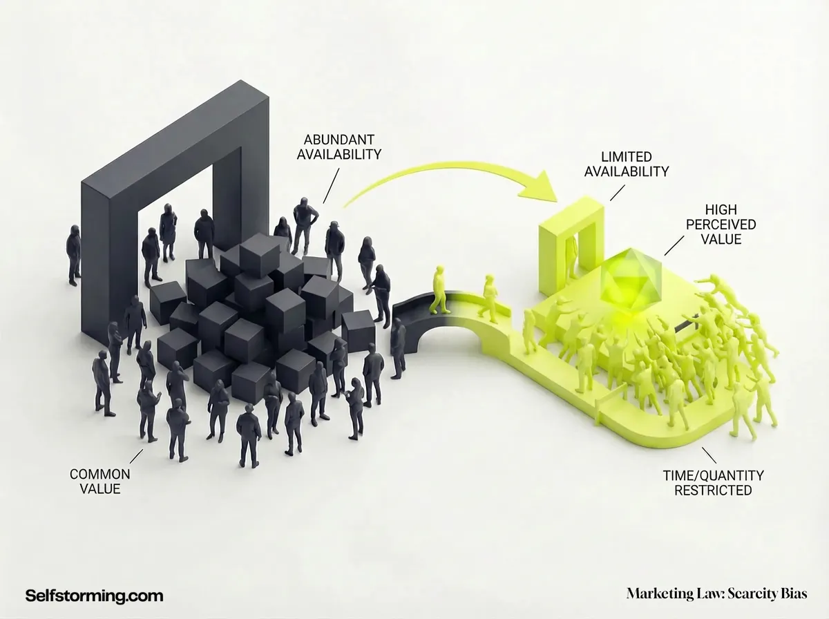 The Scarcity Law mechanism diagram - How The Scarcity Law works in consumer behavior and marketing strategy